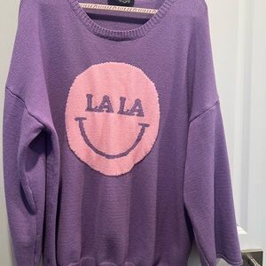 Dressed in LALA Purple Sweater with Pink Smile Design